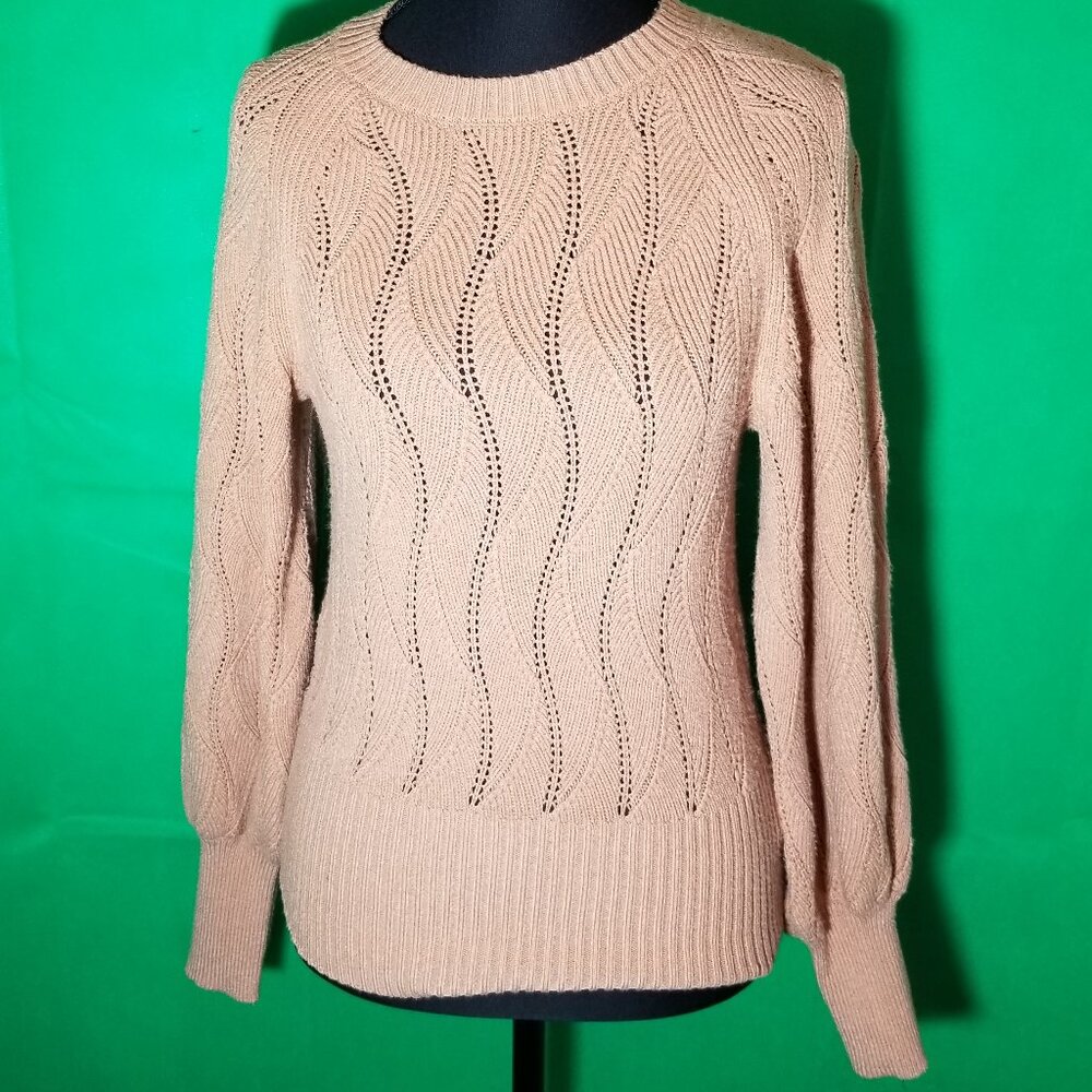Express Womens‎ XS Tan Cable Knit Sweater Balloon Sleeve Soft Stretch Warm